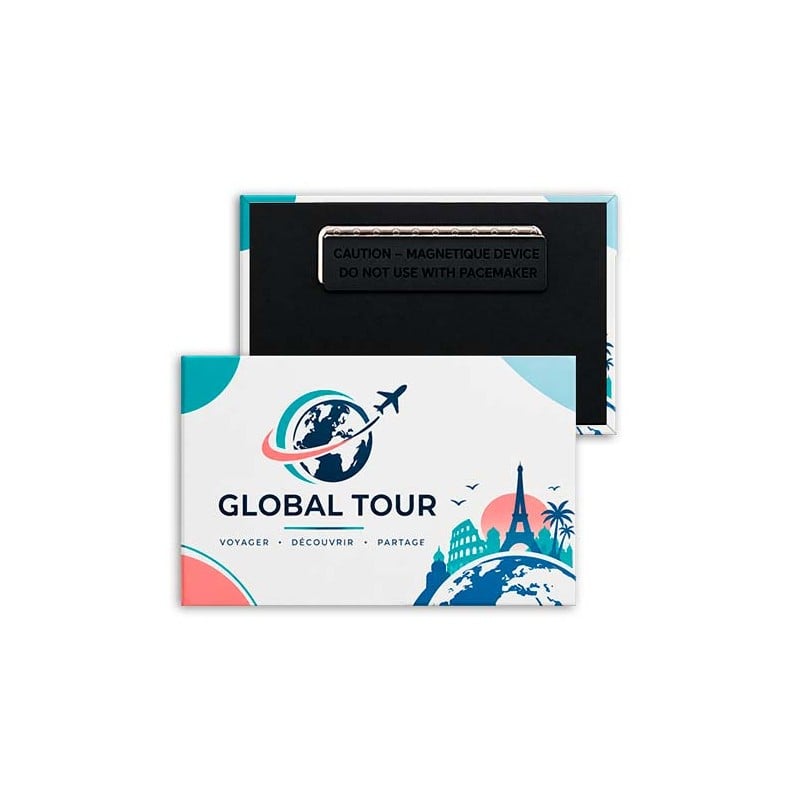 Badge personnalisé attache aimantée rectangle horizontal