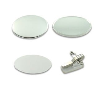 Badge ovale vierges - Pince crocodile avec épingle